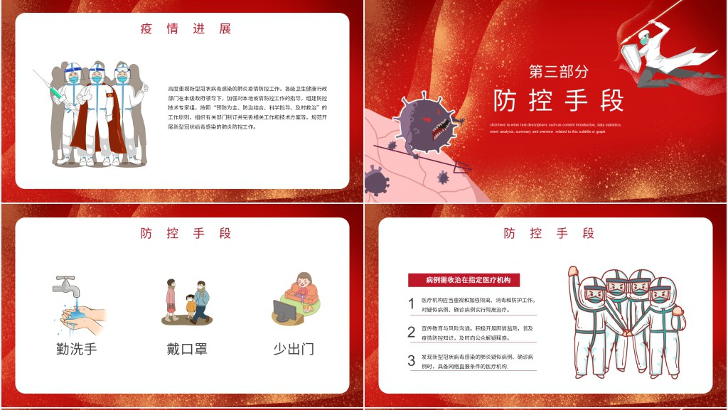 红色新冠病毒防治防控宣传PPT模板 红色新冠病毒防治防控宣传PPT模板