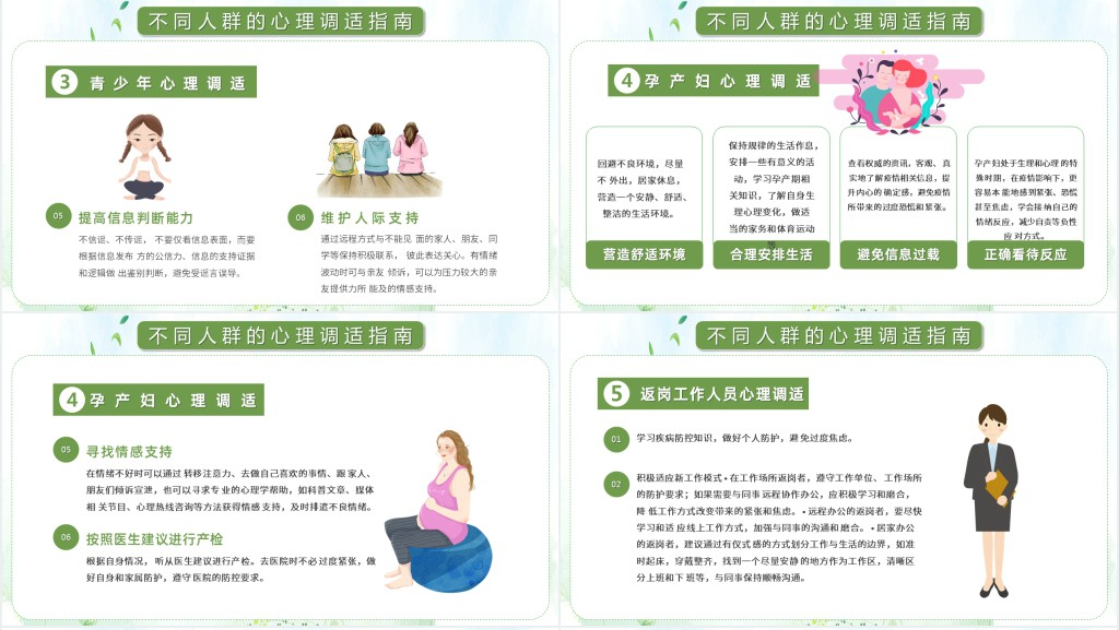 小清新风格疫情下的健康心理学PPT模板