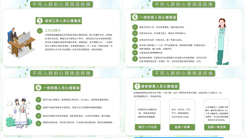 小清新风格疫情下的健康心理学PPT模板