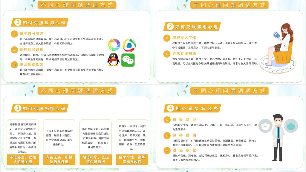 小清新风格疫情下的健康心理学PPT模板