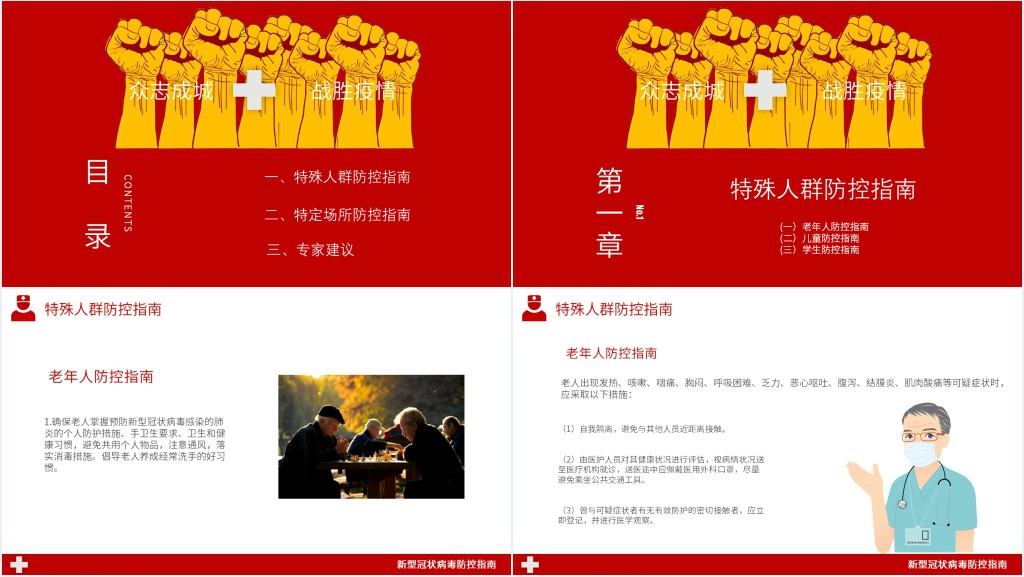 红色新冠病毒卫生防控指南PPT模板 红色新冠病毒卫生防控指南PPT模板