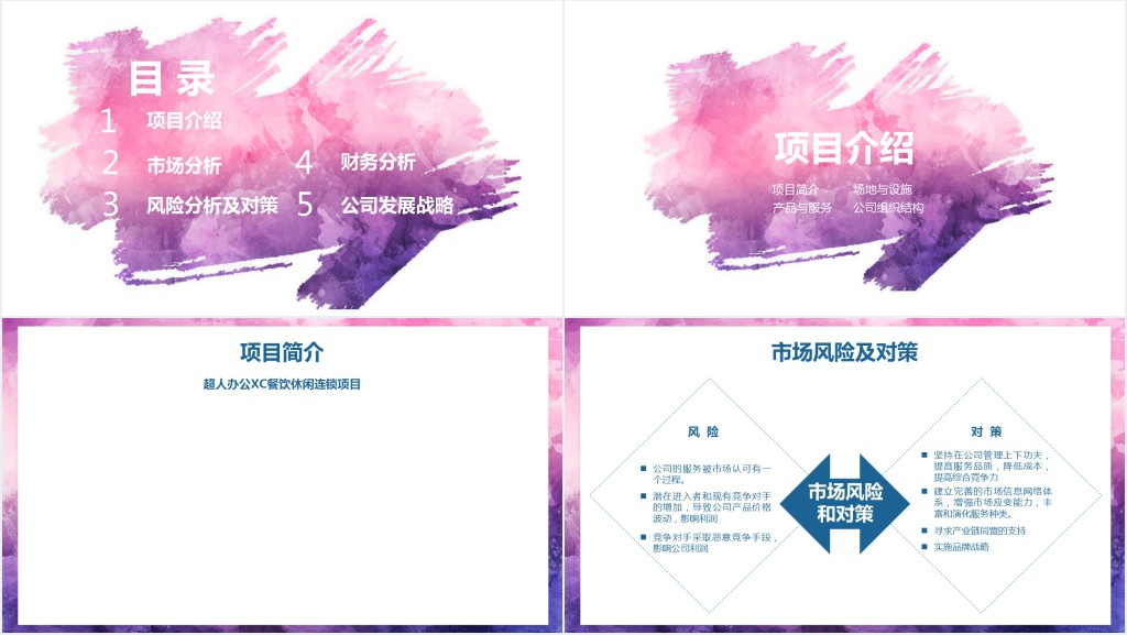 简约水彩餐饮行业商业计划书PPT模板 简约水彩餐饮行业商业计划书PPT模板