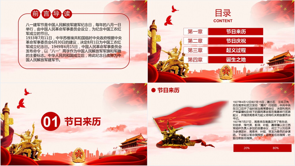 八一建军节91周年节日介绍PPT模板