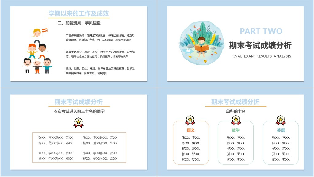 创意小学三年级期末家长会PPT模板