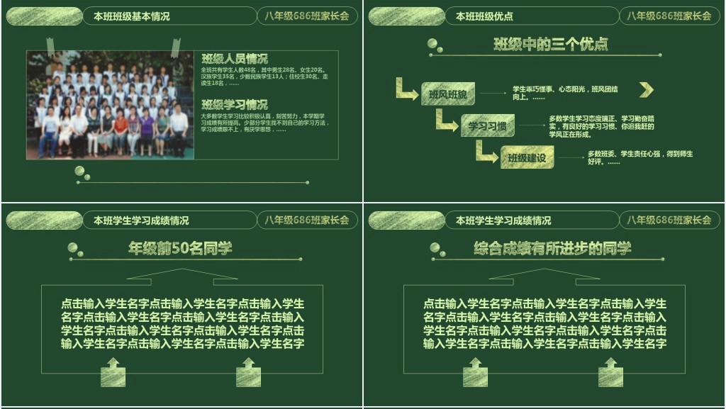 背景图绿色八年级家长会PPT模板 背景图绿色八年级家长会PPT模板