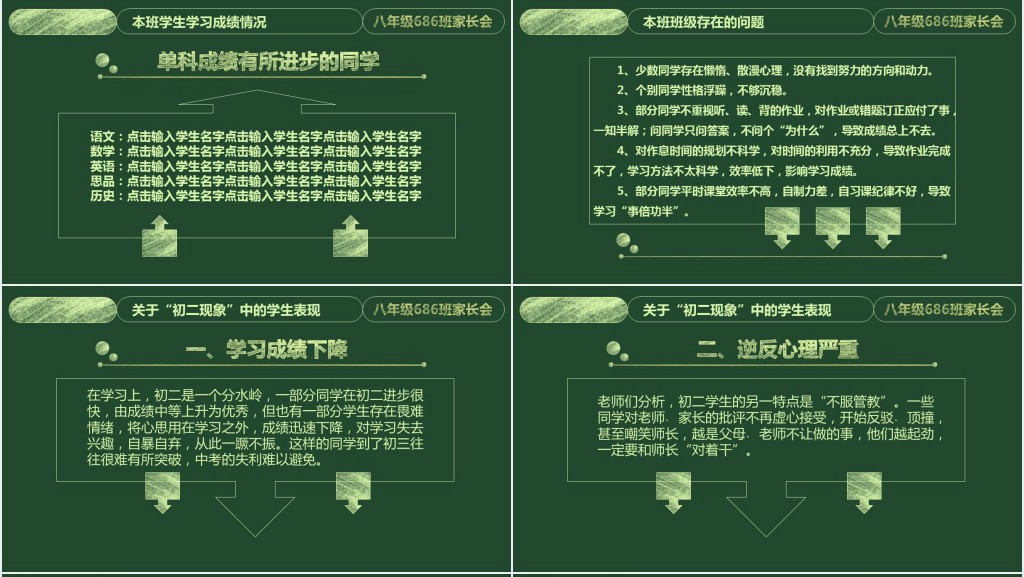 背景图绿色八年级家长会PPT模板 背景图绿色八年级家长会PPT模板