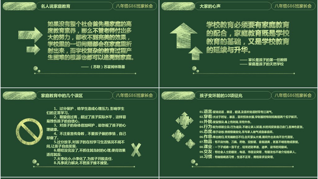 背景图绿色八年级家长会PPT模板 背景图绿色八年级家长会PPT模板
