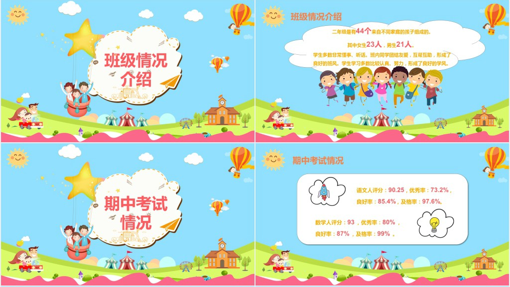卡通风小学小学二年级家长会主题PPT模板