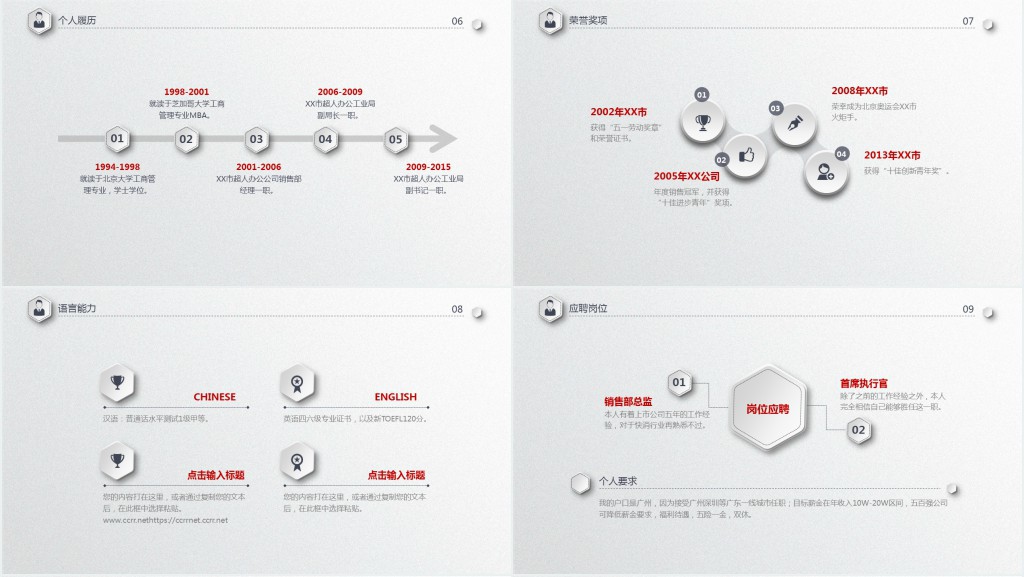 红色个性微粒体时尚竞聘PPT模板