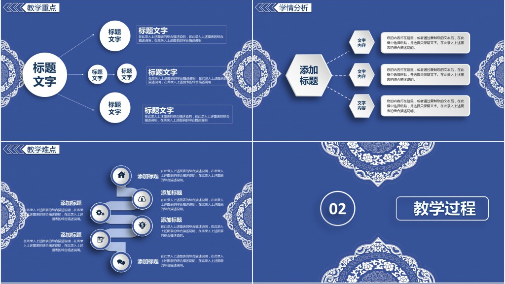蓝色简约背景图片教学PPT模板