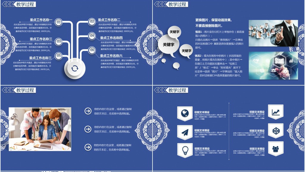 蓝色简约背景图片教学PPT模板