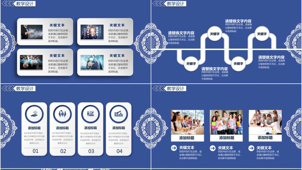 蓝色简约背景图片教学PPT模板