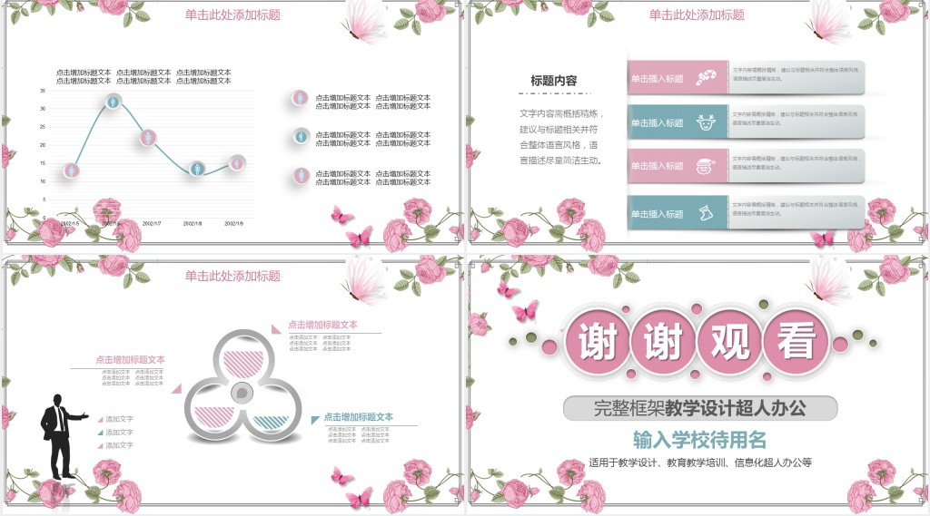 粉色花卉蝴蝶教学培训PPT模板 粉色花卉蝴蝶教学培训PPT模板