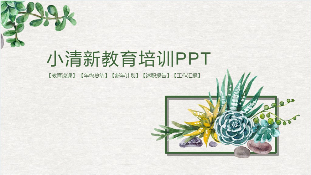 多肉植物背景培训学习PPT模板截图