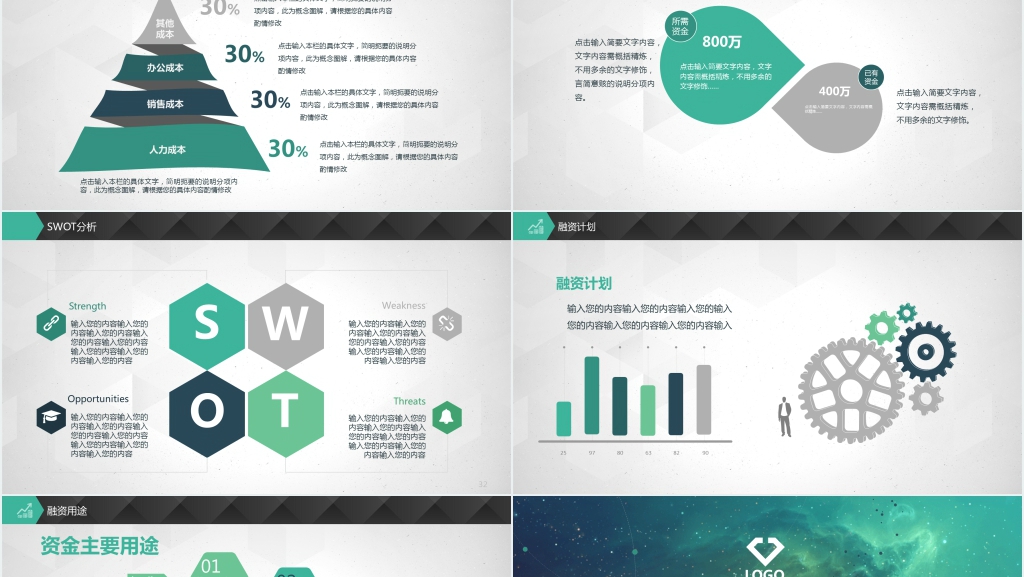青色淡雅通用初创企业/创业商业融资计划书PPT模板