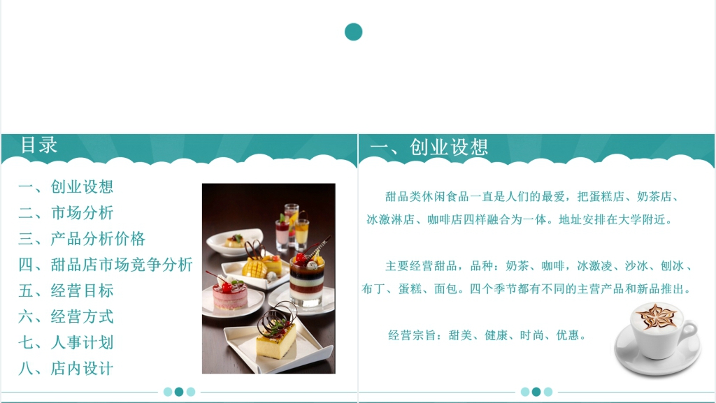 主营咖啡和甜品的大学生蛋糕店创业计划书PPT模板 主营咖啡和甜品的大学生蛋糕店创业计划书PPT模板