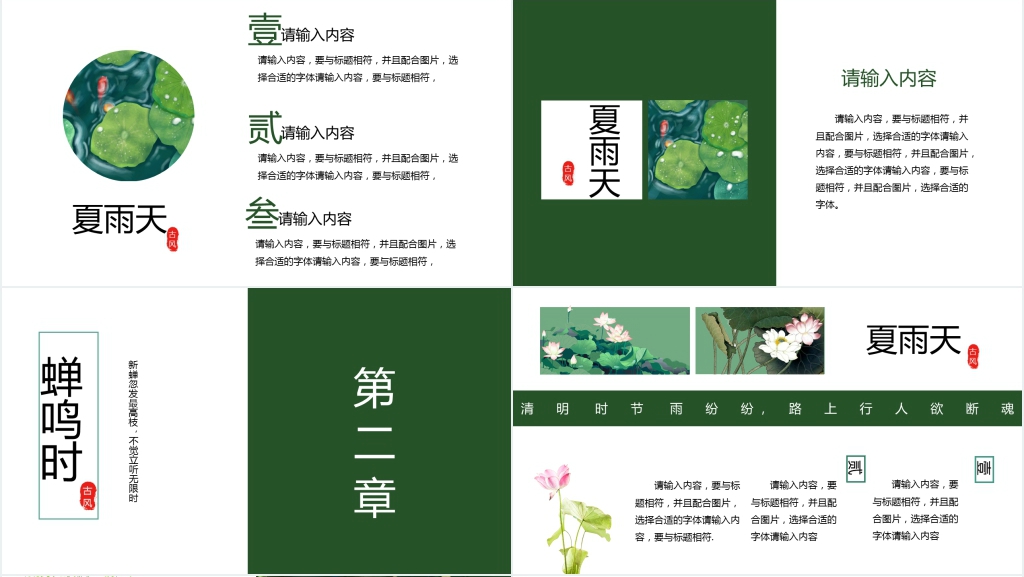 中国风小清新荷叶立夏夏天来了PPT模板