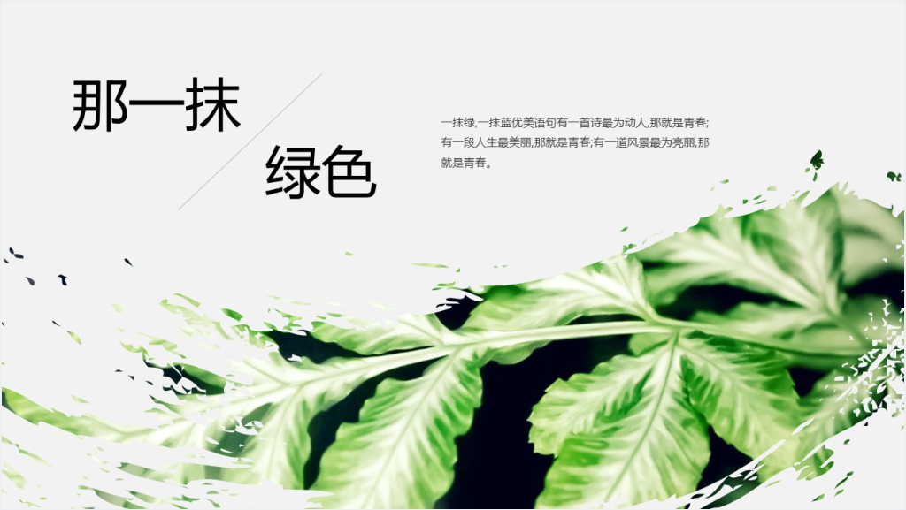 绿色小清新夏天绿叶画册PPT模板