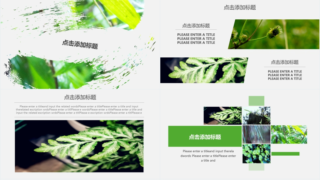 绿色小清新夏天绿叶画册PPT模板