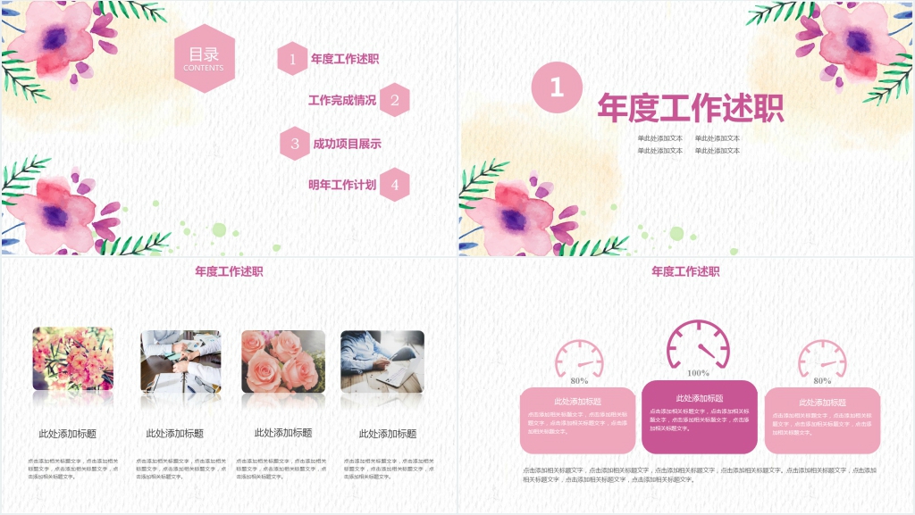 年粉紫色小清新述职报告PPT模板