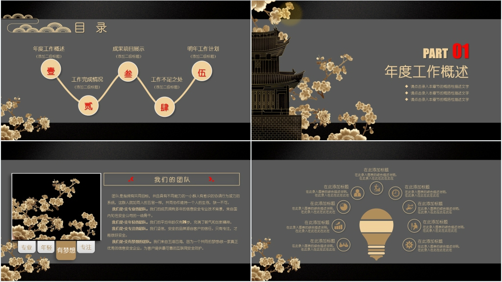 黑金色中国风延禧攻略工作汇报PPT模板