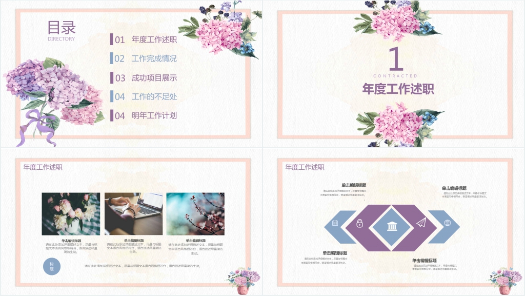 粉红色唯美花卉个人述职报告模板