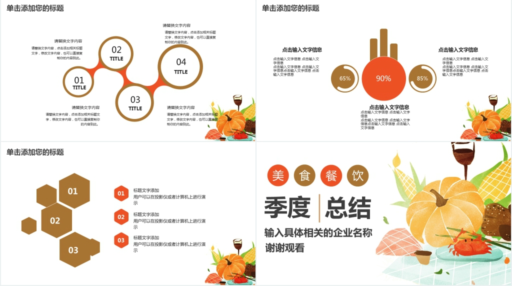 清新风美食行业季度总结PPT模板