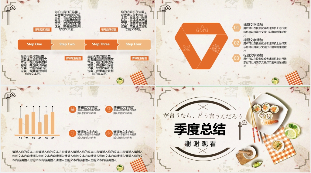 极简清新风美食类季度总结PPT模板