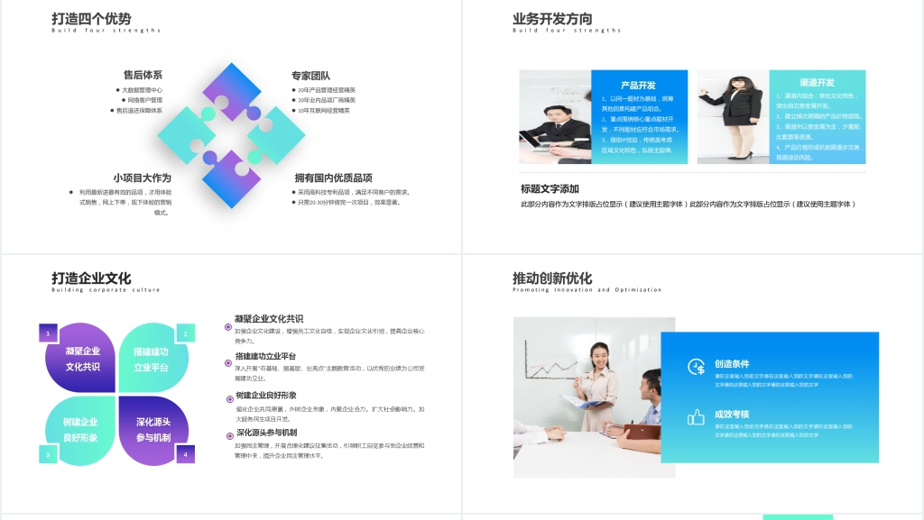 蓝绿色简约渐变小清新经营分析工作汇报PPT模板