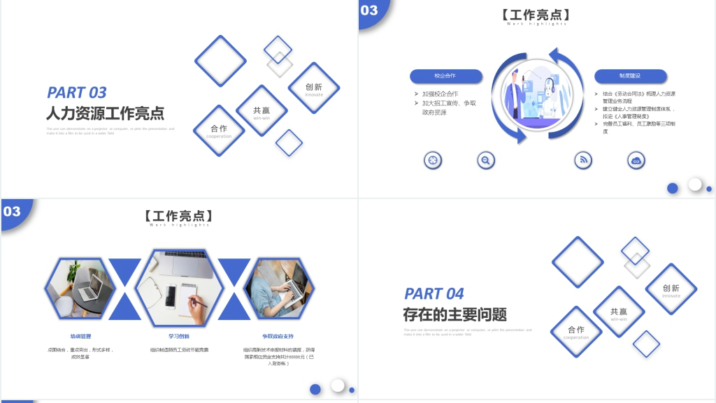 简约蓝色人力资源工作总结PPT模版
