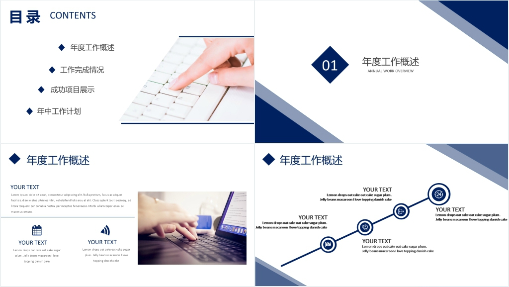 深蓝简约商务年终总结PPT模板