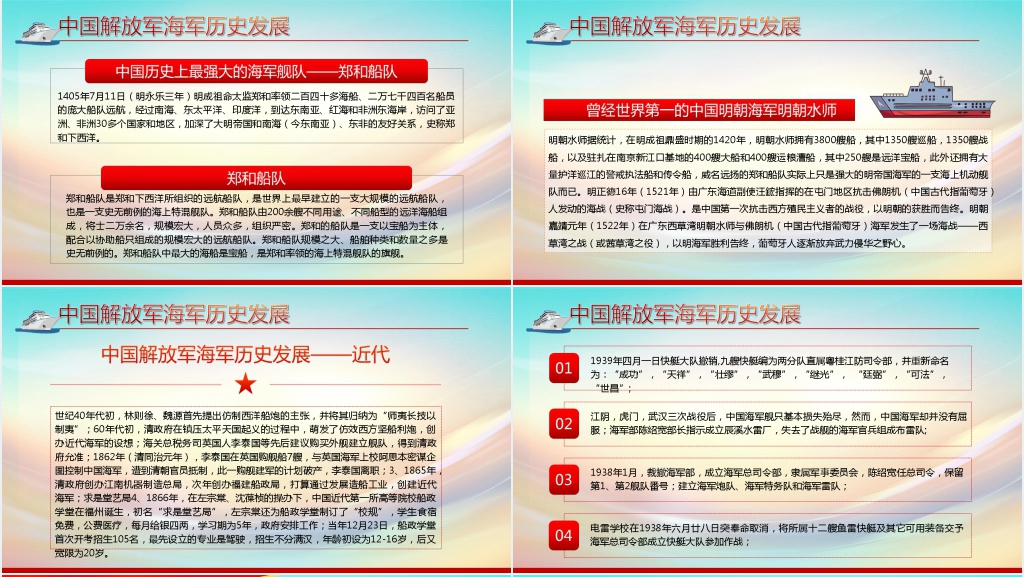 大气卡通风格庆祝海军成立70周年PPT模