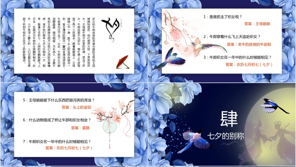 梦幻蓝色七夕节日介绍PPT模板