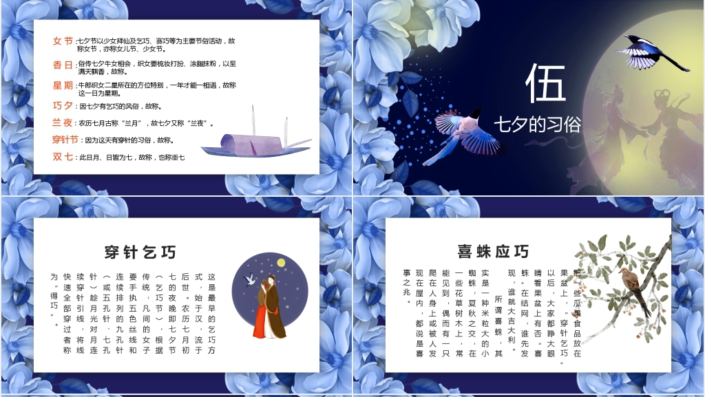 梦幻蓝色七夕节日介绍PPT模板