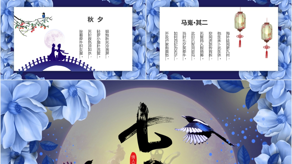 梦幻蓝色七夕节日介绍PPT模板