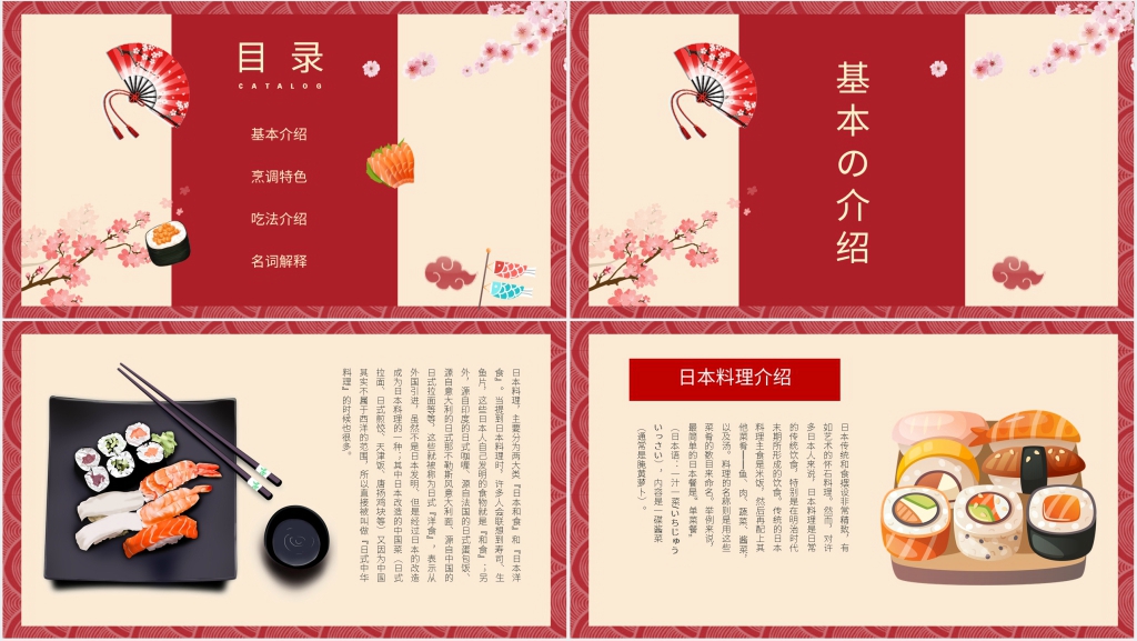 红色日式风格日料介绍PPT模板