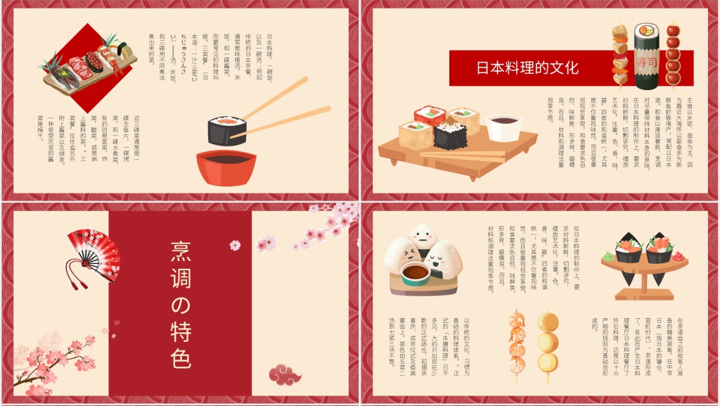 红色日式风格日料介绍PPT模板