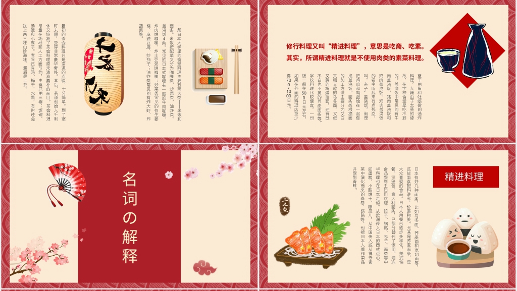红色日式风格日料介绍PPT模板