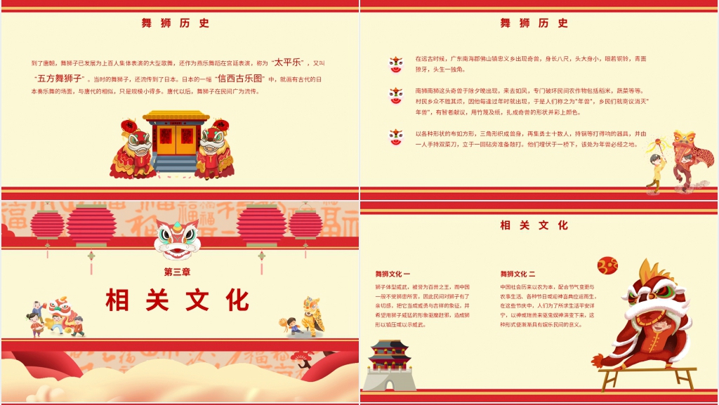 卡通风格传统舞狮活动介绍PPT模板