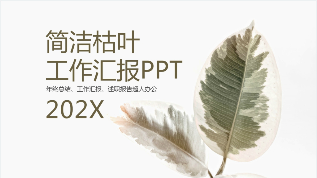 简洁枯枝工作汇报PPT模板截图