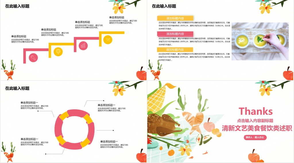 清新文艺风美食类述职PPT模板