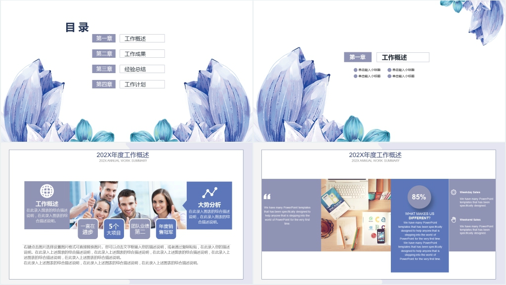 唯美简约风年度总结计划PPT模板