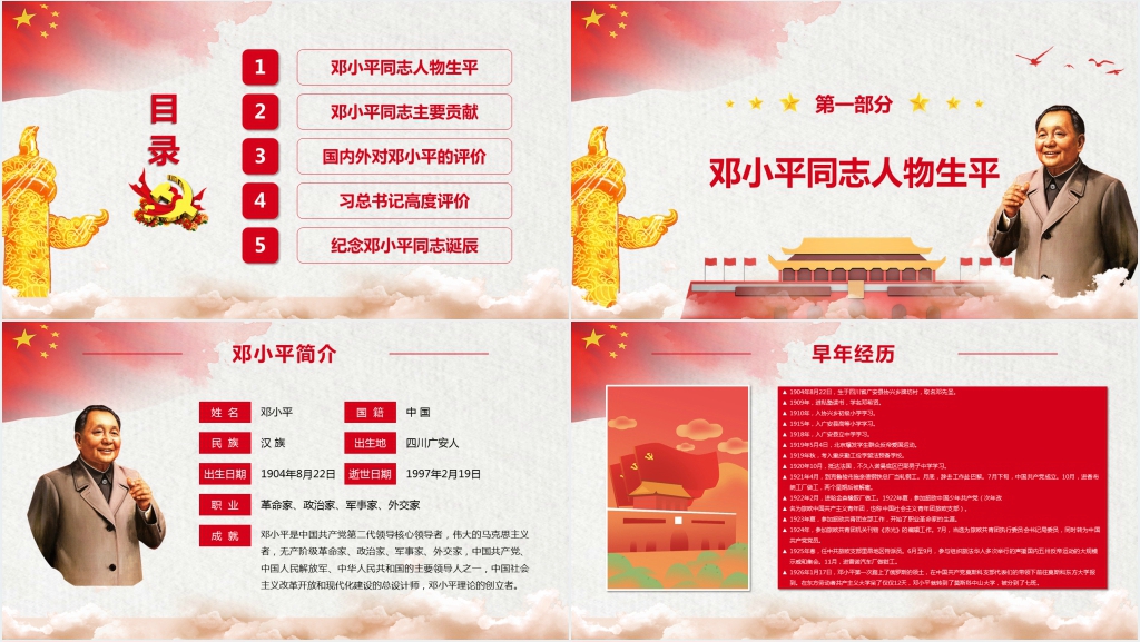 纪念邓小平诞辰114周年PPT模板