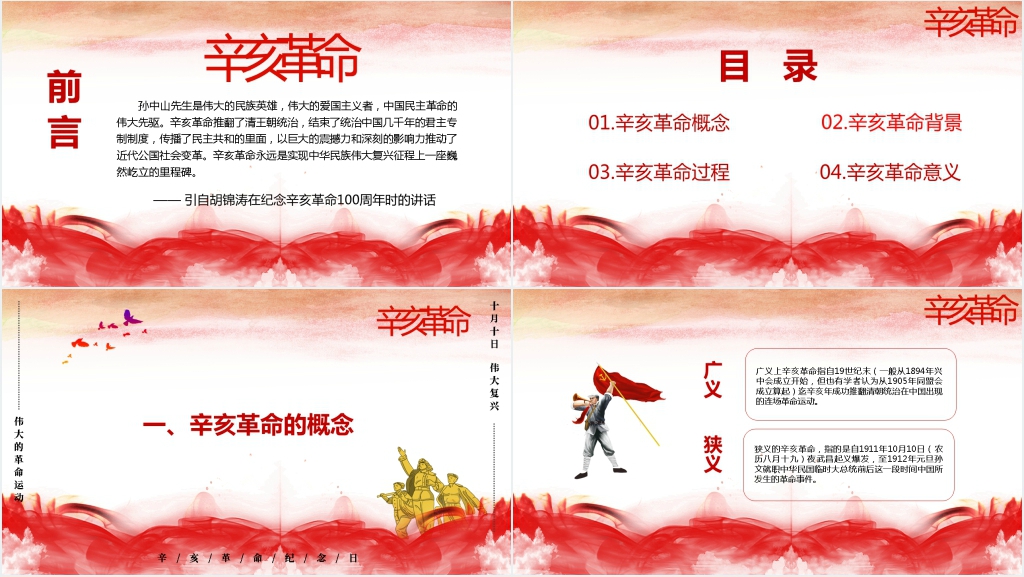 红色大气辛亥革命介绍PPT模板