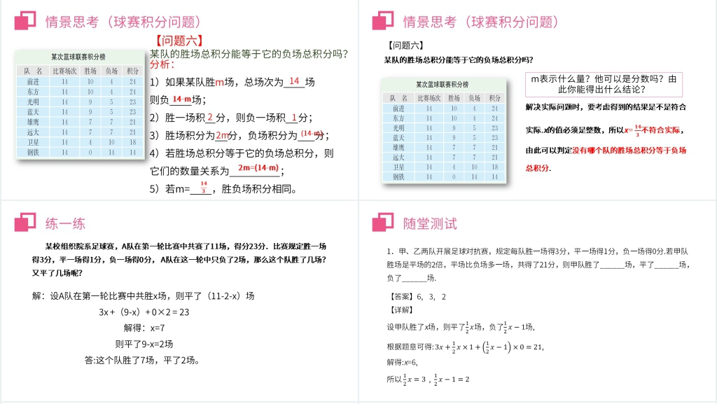 七年级初一上册《实际问题与一元一次方程:球赛积分表》PPT课件 七年级初一上册《实际问题与一元一次方程:球赛积分表》PPT课件
