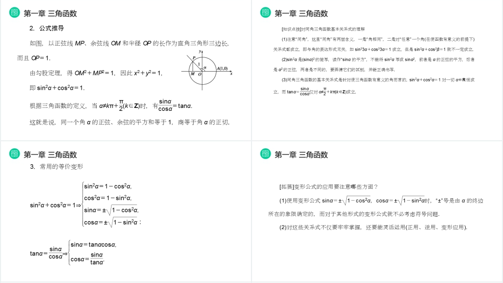 高一年级下册《同角三角函数的基本关系》PPT课件 高一年级下册《同角三角函数的基本关系》PPT课件