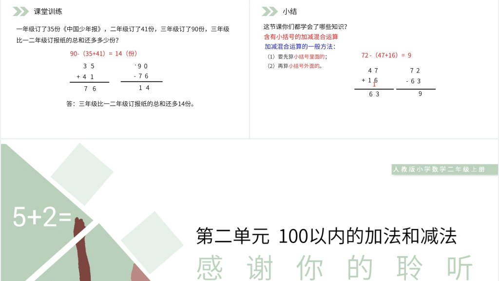 人教版小学数学二年级上册《含有小括号的加减混合运算》PPT课件 人教版小学数学二年级上册《含有小括号的加减混合运算》PPT课件