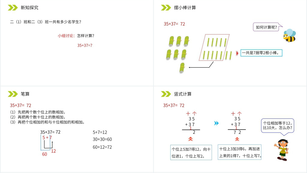 人教版小学数学二年级上册《两位数加两位数(进位)笔算》PPT课件 人教版小学数学二年级上册《两位数加两位数(进位)笔算》PPT课件