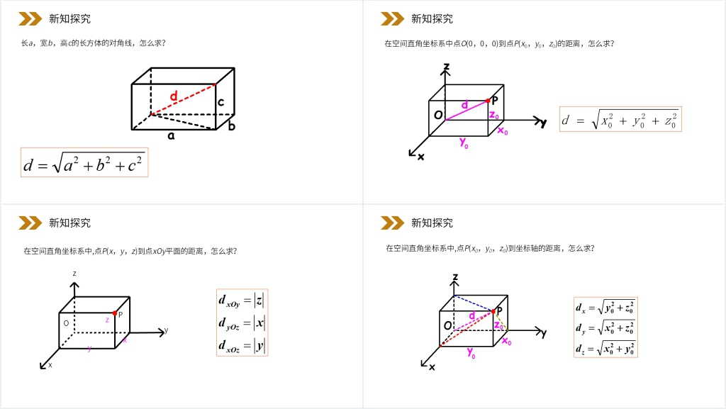 人教版高中数学必修二《空间中两点的距离公式》教案PPT课件 人教版高中数学必修二《空间中两点的距离公式》教案PPT课件