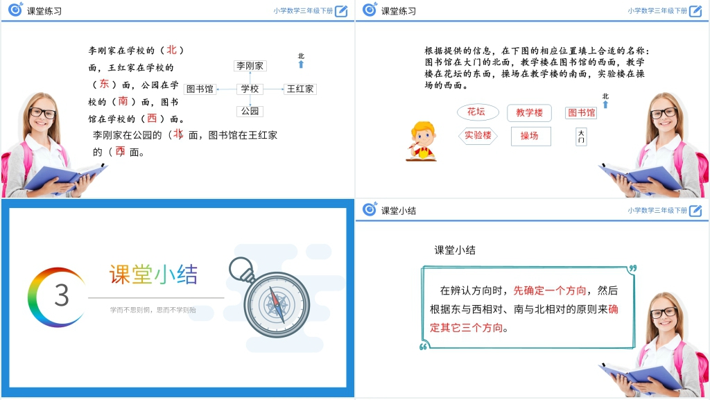 小学数学三年级下册《认识东、南、西、北练习》PPT课件 小学数学三年级下册《认识东、南、西、北练习》PPT课件